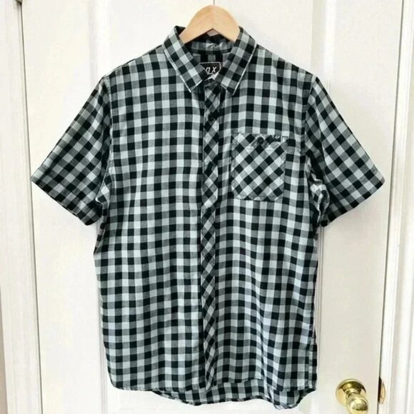 FOX Mens Shirt Troubled Mind Woven Short Sleeve Button Down Green Black Check M - Picture 3 of 14